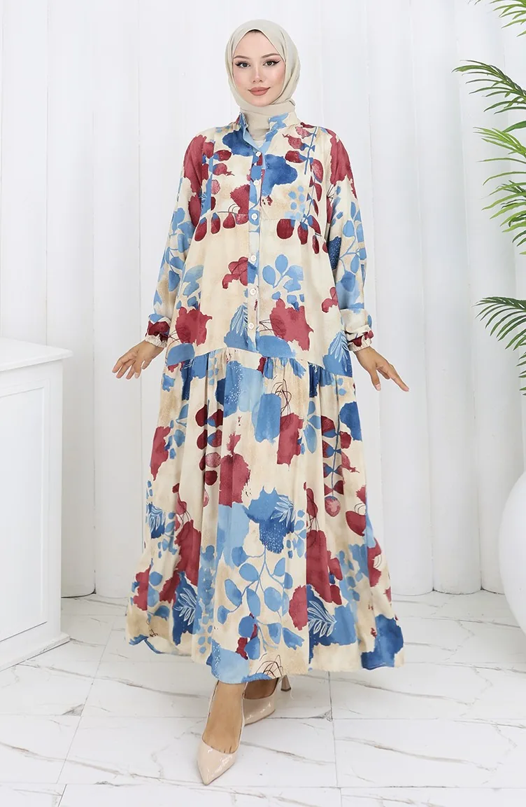 Robe Mi-boutonnée En Tissu Viscose 2129-04 Bordeaux Indigo 2129-04