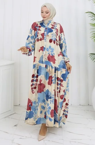 Robe Mi-boutonnée En Tissu Viscose 2129-04 Bordeaux Indigo 2129-04