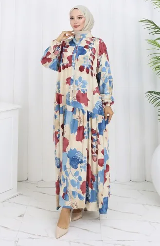 Robe Mi-boutonnée En Tissu Viscose 2129-04 Bordeaux Indigo 2129-04