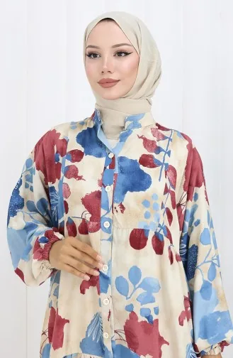 Robe Mi-boutonnée En Tissu Viscose 2129-04 Bordeaux Indigo 2129-04