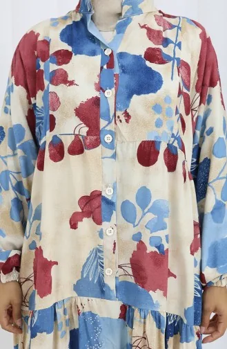 Robe Mi-boutonnée En Tissu Viscose 2129-04 Bordeaux Indigo 2129-04