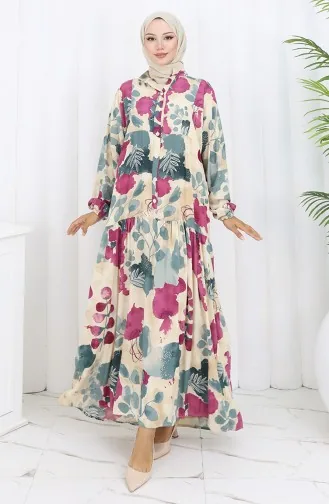 Robe Demi-boutonnée En Viscose 2129-05 Beige Fuchsia 2129-05