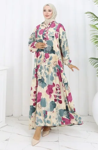 Robe Demi-boutonnée En Viscose 2129-05 Beige Fuchsia 2129-05