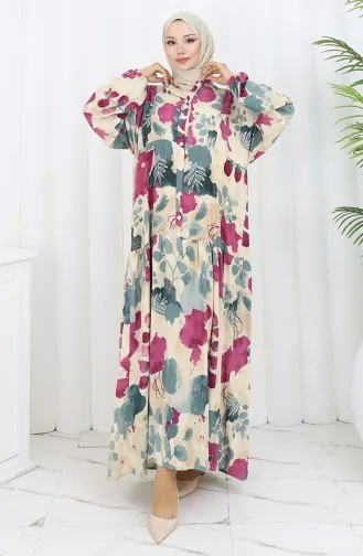 Robe Demi-boutonnée En Viscose 2129-05 Beige Fuchsia 2129-05