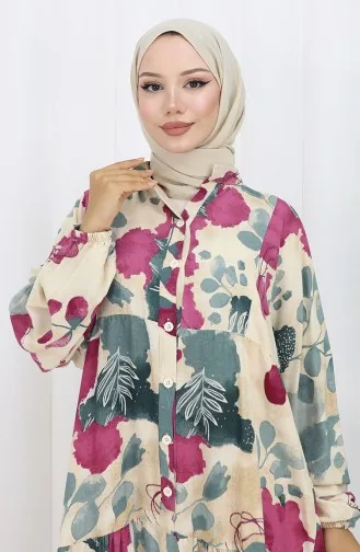 Robe Demi-boutonnée En Viscose 2129-05 Beige Fuchsia 2129-05