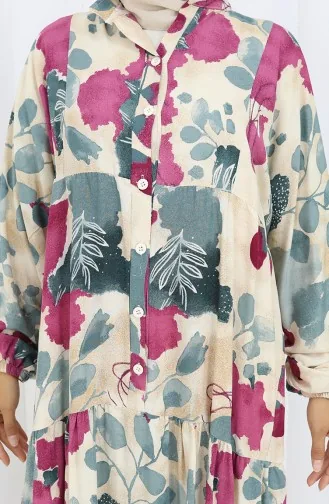 Robe Demi-boutonnée En Viscose 2129-05 Beige Fuchsia 2129-05