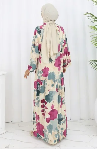 Robe Demi-boutonnée En Viscose 2129-05 Beige Fuchsia 2129-05