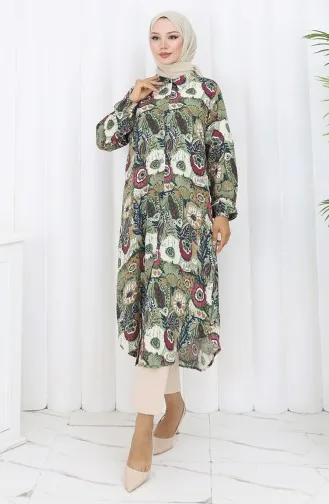 Tuniek Met Elastische Mouwen En Knopen 0134-01 Amandelgroen Pruim 0134-01