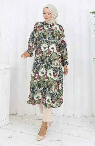 Tuniek Met Elastische Mouwen En Knopen 0134-01 Amandelgroen Pruim 0134-01