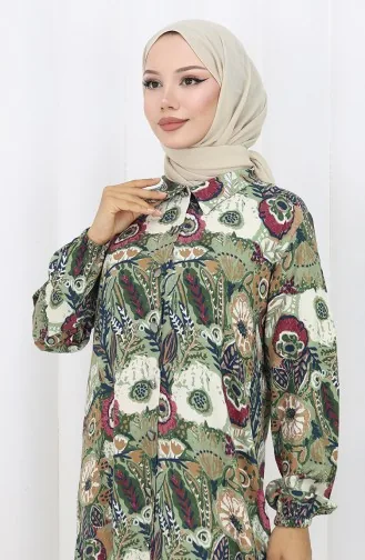 Tuniek Met Elastische Mouwen En Knopen 0134-01 Amandelgroen Pruim 0134-01