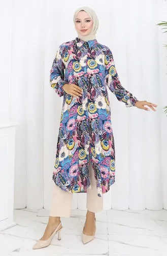 Tuniek Met Elastische Mouwen En Knopen 0134-02 Fuchsiablauw 0134-02