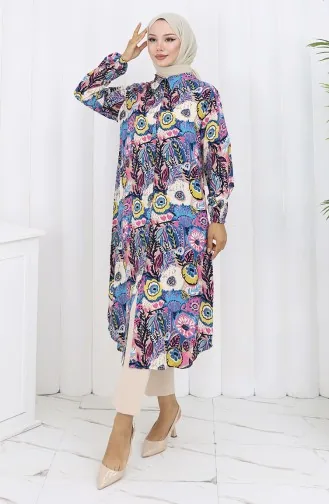 Tuniek Met Elastische Mouwen En Knopen 0134-02 Fuchsiablauw 0134-02