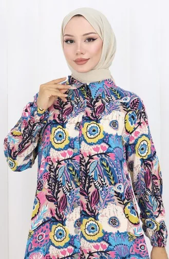 Tuniek Met Elastische Mouwen En Knopen 0134-02 Fuchsiablauw 0134-02