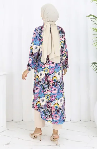 Tuniek Met Elastische Mouwen En Knopen 0134-02 Fuchsiablauw 0134-02