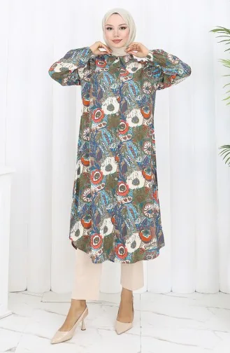 Tuniek Met Elastische Mouwen En Knopen 0134-03 Khaki Granaatappelbloem 0134-03