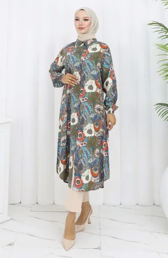 Tuniek Met Elastische Mouwen En Knopen 0134-03 Khaki Granaatappelbloem 0134-03