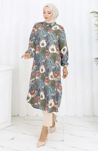 Tuniek Met Elastische Mouwen En Knopen 0134-03 Khaki Granaatappelbloem 0134-03