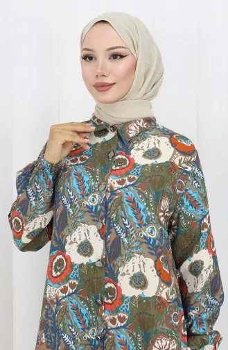 Tuniek Met Elastische Mouwen En Knopen 0134-03 Khaki Granaatappelbloem 0134-03