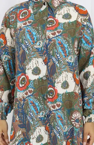 Tuniek Met Elastische Mouwen En Knopen 0134-03 Khaki Granaatappelbloem 0134-03