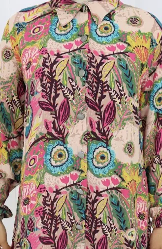 Kolu Lastikli Düğmeli Tunik 0134-04 Turkuaz Bej