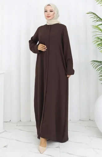 عباية بأكمام مرنة وسحاب 2501-01 بني 2501-01