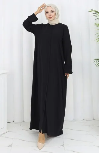 Elastic Sleeve Zippered Abaya 2501-02 Black 2501-02