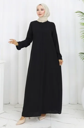 Elastic Sleeve Zippered Abaya 2501-02 Black 2501-02