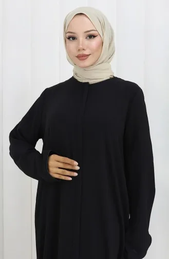 Elastic Sleeve Zippered Abaya 2501-02 Black 2501-02