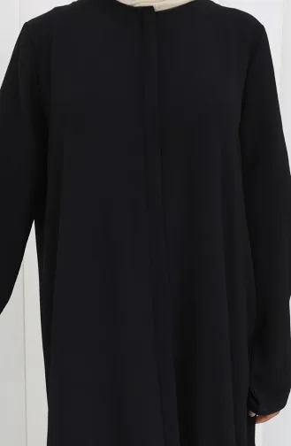 Elastic Sleeve Zippered Abaya 2501-02 Black 2501-02