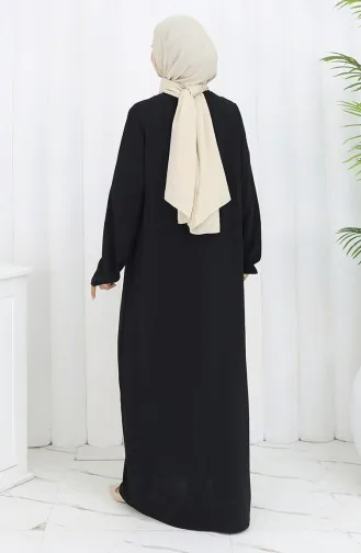 Elastic Sleeve Zippered Abaya 2501-02 Black 2501-02