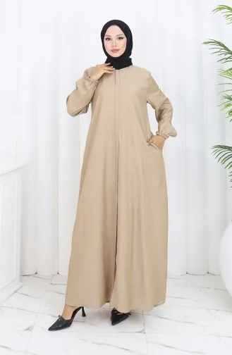 Abaya Met Ritssluiting Aan De Voorkant 2502-03 Beige 2502-03