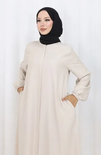 Önü Fermuarlı Ferace 2502-06 Krem