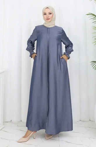 Elastic Sleeve Zippered Abaya 2503-01 Navy Blue 2503-01