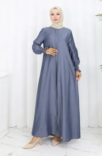Elastic Sleeve Zippered Abaya 2503-01 Navy Blue 2503-01