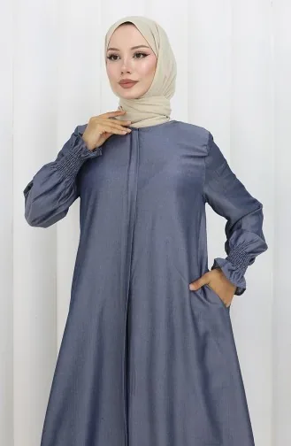 Elastic Sleeve Zippered Abaya 2503-01 Navy Blue 2503-01