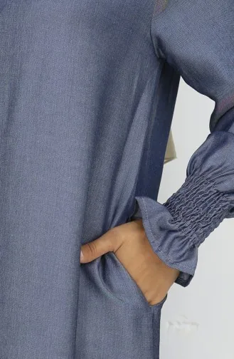 Elastic Sleeve Zippered Abaya 2503-01 Navy Blue 2503-01