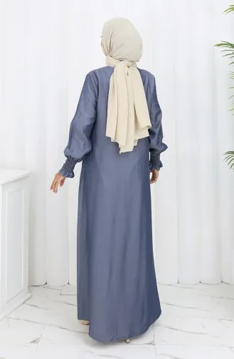 Elastic Sleeve Zippered Abaya 2503-01 Navy Blue 2503-01