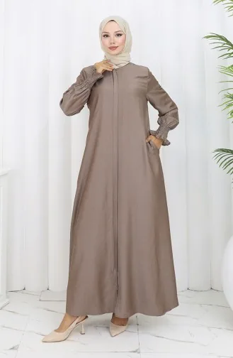 Abaya Met Elastische Mouwen En Rits 2503-02 Bruin 2503-02
