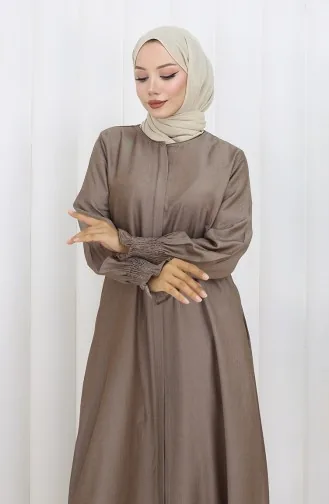 Abaya Met Elastische Mouwen En Rits 2503-02 Bruin 2503-02
