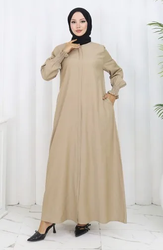 Kolu Lastikli Fermuarlı Ferace 2503-03 Bej