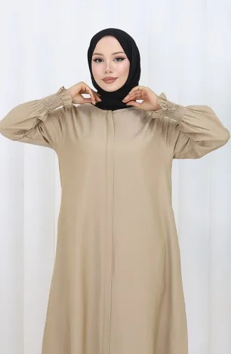 Kolu Lastikli Fermuarlı Ferace 2503-03 Bej