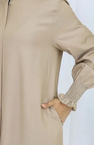Kolu Lastikli Fermuarlı Ferace 2503-03 Bej