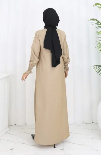 Kolu Lastikli Fermuarlı Ferace 2503-03 Bej