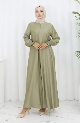 Abaya Met Elastische Mouwen En Rits 2503-05 Oliegroen 2503-05