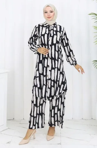 Viscose Stof Tuniek Broek Tweedelig Pak 0131-01 Zwart Wit 0131-01