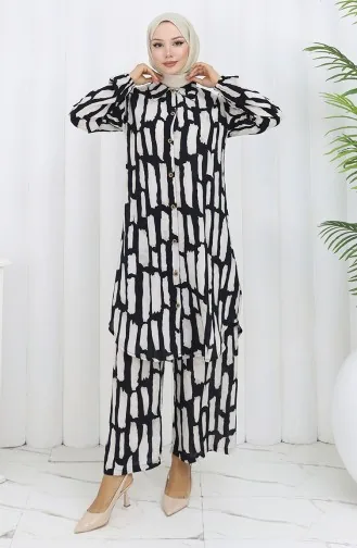 Viscose Stof Tuniek Broek Tweedelig Pak 0131-01 Zwart Wit 0131-01
