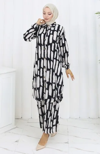 Viscose Stof Tuniek Broek Tweedelig Pak 0131-01 Zwart Wit 0131-01