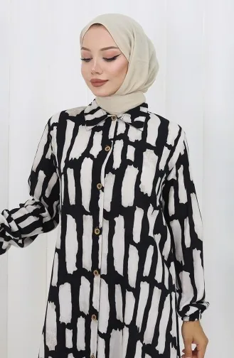 Viscose Stof Tuniek Broek Tweedelig Pak 0131-01 Zwart Wit 0131-01