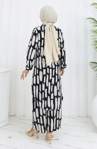 Viscose Stof Tuniek Broek Tweedelig Pak 0131-01 Zwart Wit 0131-01