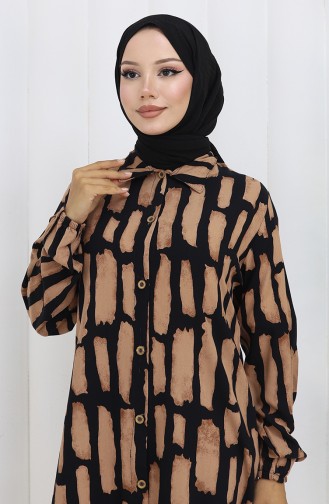 Viskon Kumaş Tunik Pantolon İkili Takım 0131-03 Sütlü kahve Siyah